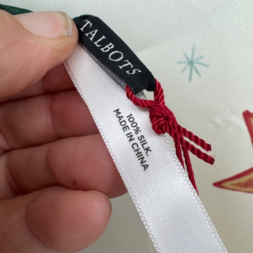 Talbots Christmas Tree Silk Square Scarf New With Tag holiday white green red - Picture 7 of 10
